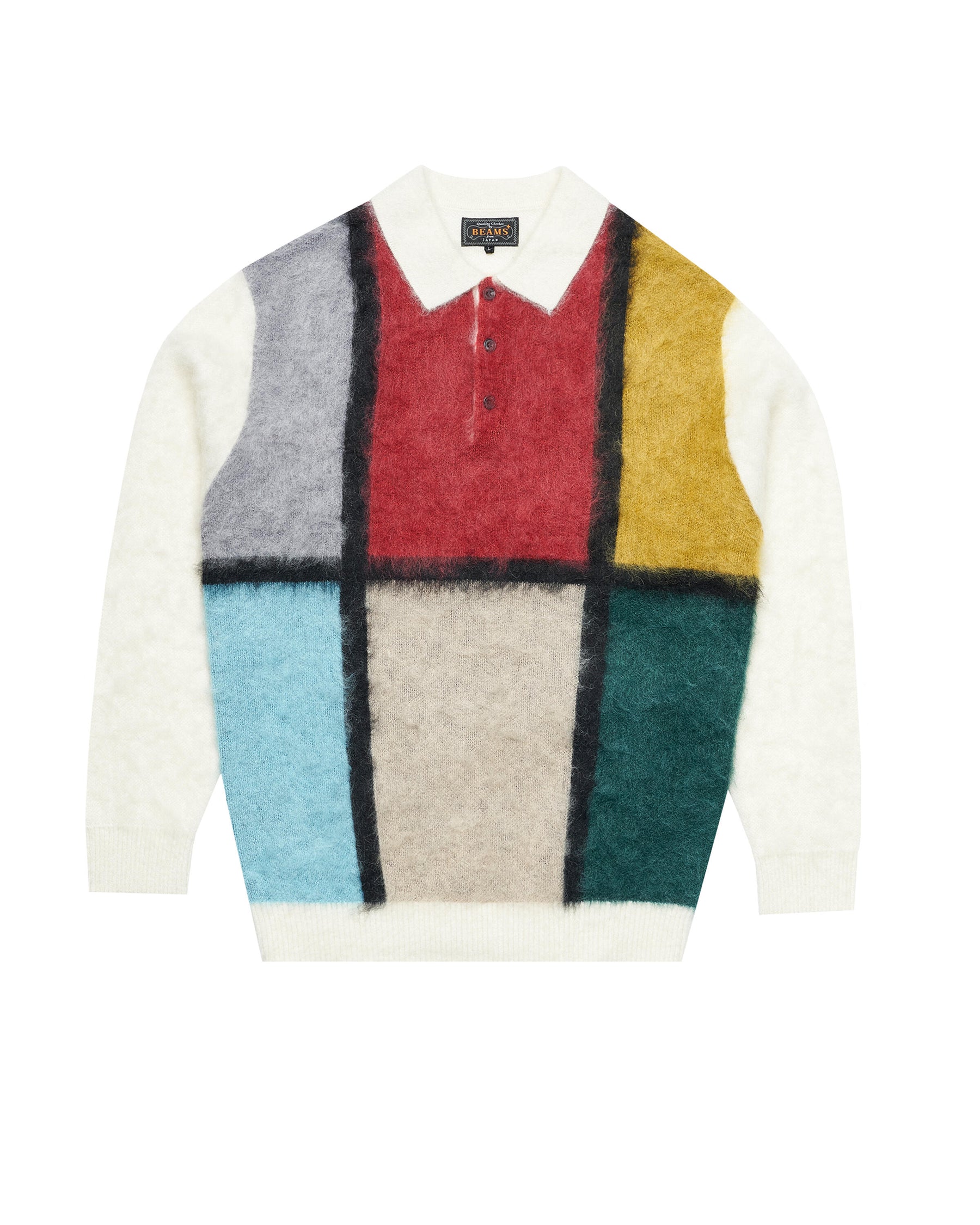 Beams+ Knit Polo Shaggy Collar Line