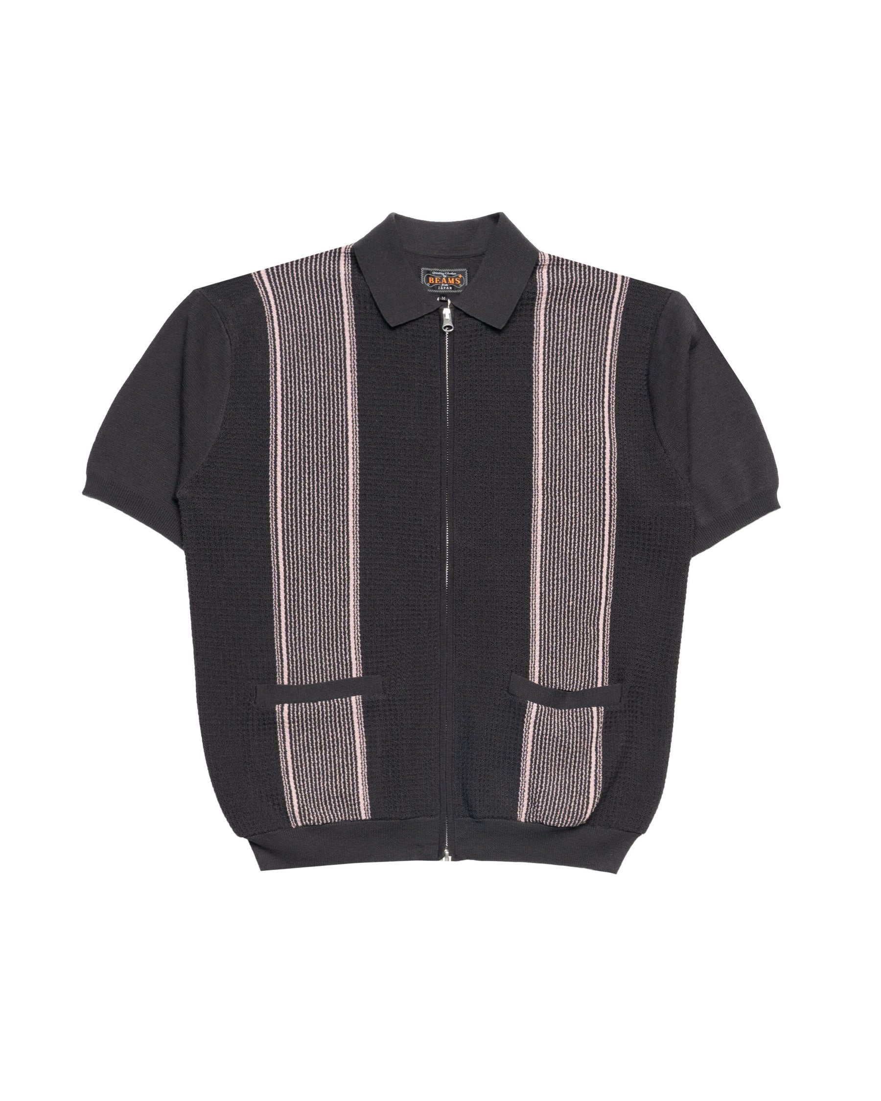 Beams+ Zip Knit Polo Stripe