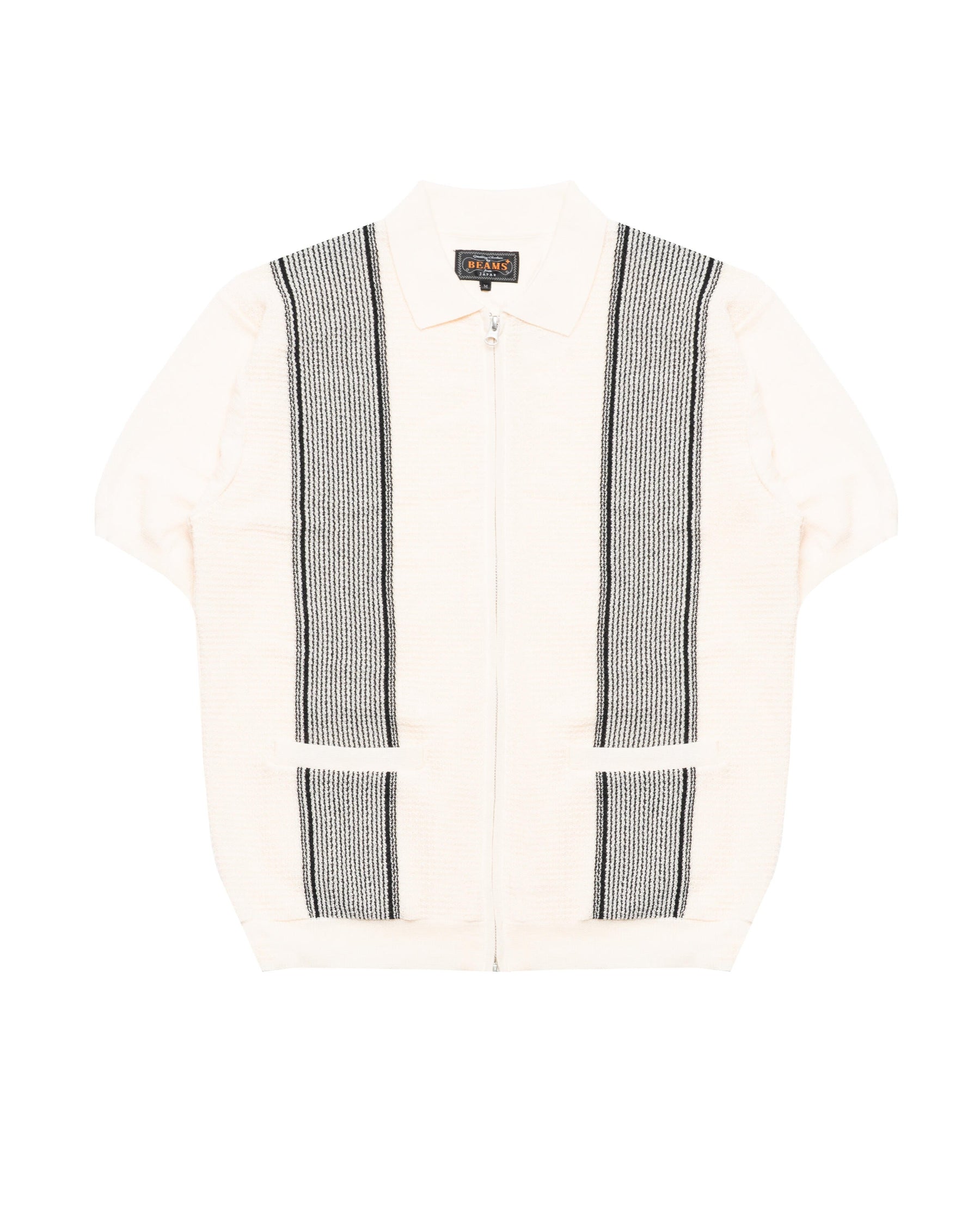 Beams+ Zip Knit Polo Stripe
